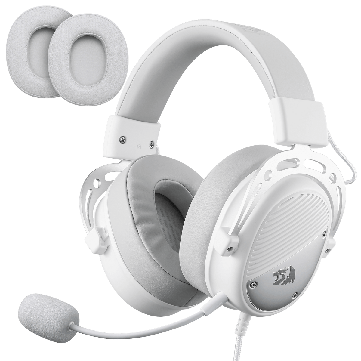 Redragon EU H730 USB Wired Gaming Headset - 53mm Drivers, 360° Spatial Sound, Detachable Noise-Canceling Microphone, Magnetic Replaceable Ear Cushions, Over-Ear Headphones Works for PC/PS4/PS5, White | show
