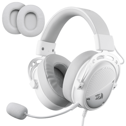 Redragon EU H730 USB Wired Gaming Headset - 53mm Drivers, 360° Spatial Sound, Detachable Noise-Canceling Microphone, Magnetic Replaceable Ear Cushions, Over-Ear Headphones Works for PC/PS4/PS5, White | show