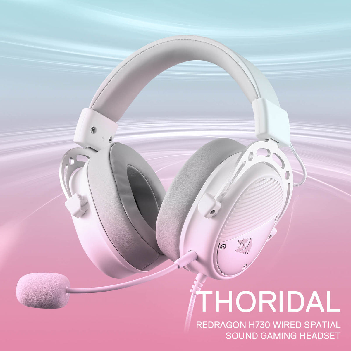 Redragon EU H730 USB Wired Gaming Headset - 53mm Drivers, 360° Spatial Sound, Detachable Noise-Canceling Microphone, Magnetic Replaceable Ear Cushions, Over-Ear Headphones Works for PC/PS4/PS5, White