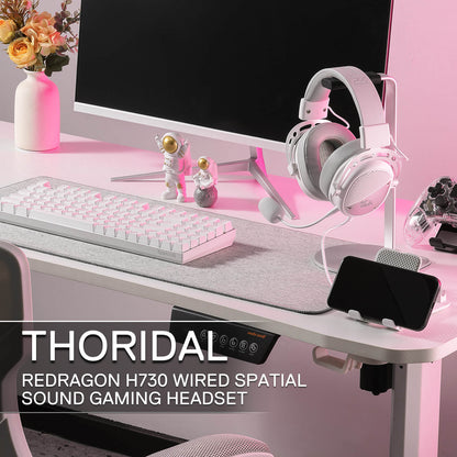 Redragon EU H730 USB Wired Gaming Headset - 53mm Drivers, 360° Spatial Sound, Detachable Noise-Canceling Microphone, Magnetic Replaceable Ear Cushions, Over-Ear Headphones Works for PC/PS4/PS5, White