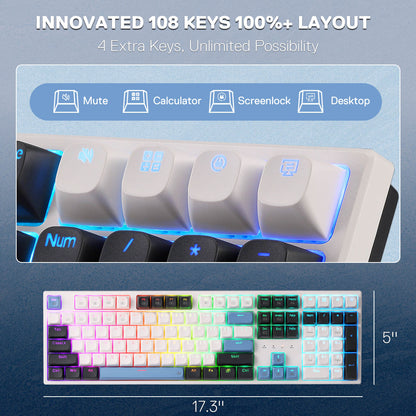 Redragon EU K668 Wired Gasket RGB Gaming Keyboard, 108 Keys Mechanical Keyboard w/Extra 4 Hotkeys, Upgraded Hot-swappable Socket, Sound Absorbing Foam, Mixed Color Keycaps, Custom Linear Switch