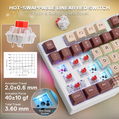 Redragon EU K668 Xmas Wired Gasket RGB Gaming Keyboard, 108 Keys Mechanical Keyboard w/Extra 4 Hotkeys, Upgraded Hot-swappable Socket, Sound Absorbing Foam, Christmas Gingerbread Man Themed Cute Keycaps