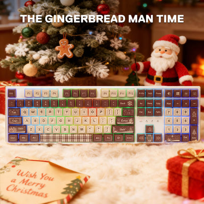 Redragon EU K668 Xmas Wired Gasket RGB Gaming Keyboard, 108 Keys Mechanical Keyboard w/Extra 4 Hotkeys, Upgraded Hot-swappable Socket, Sound Absorbing Foam, Christmas Gingerbread Man Themed Cute Keycaps