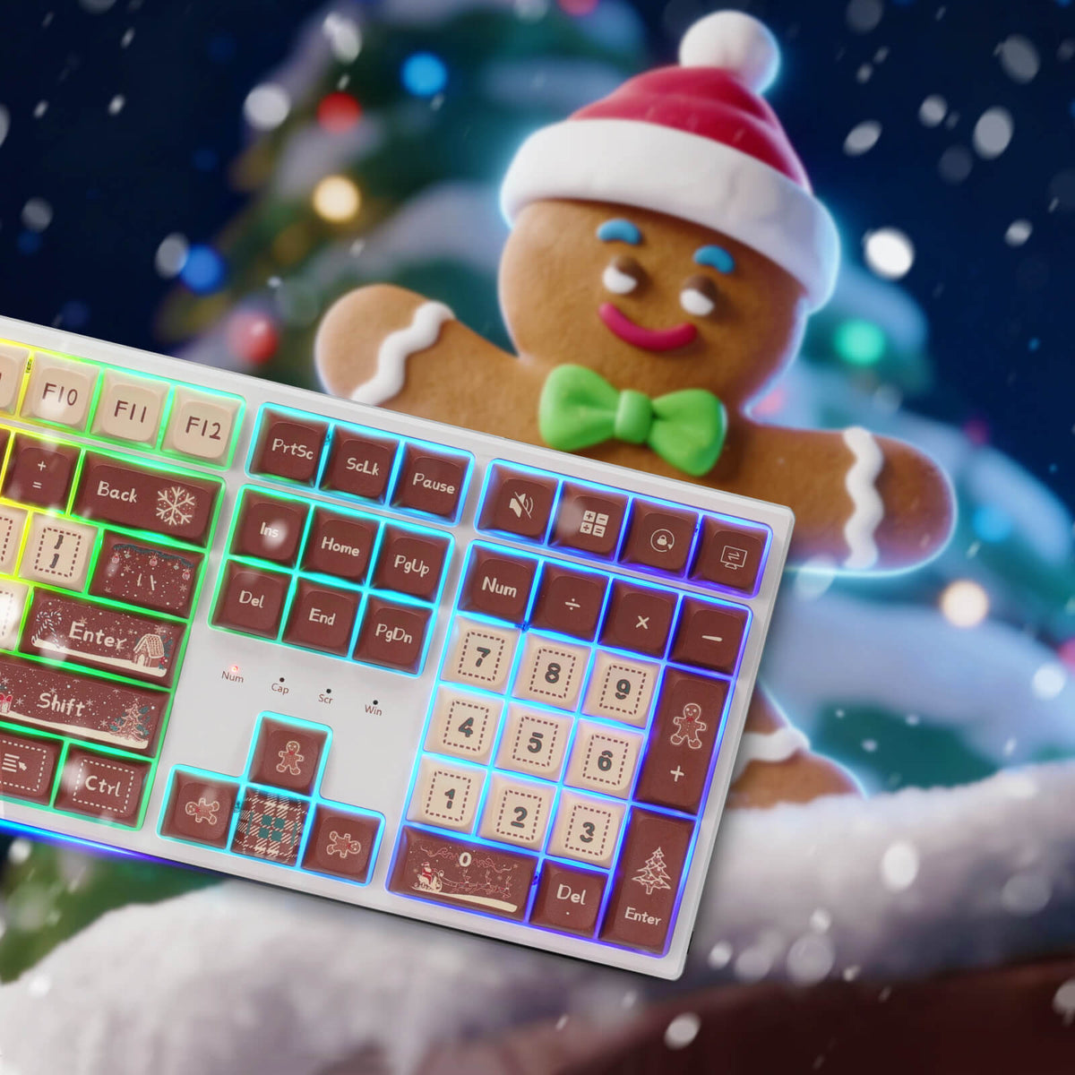 Redragon EU K668 Xmas Wired Gasket RGB Gaming Keyboard, 108 Keys Mechanical Keyboard w/Extra 4 Hotkeys, Upgraded Hot-swappable Socket, Sound Absorbing Foam, Christmas Gingerbread Man Themed Cute Keycaps