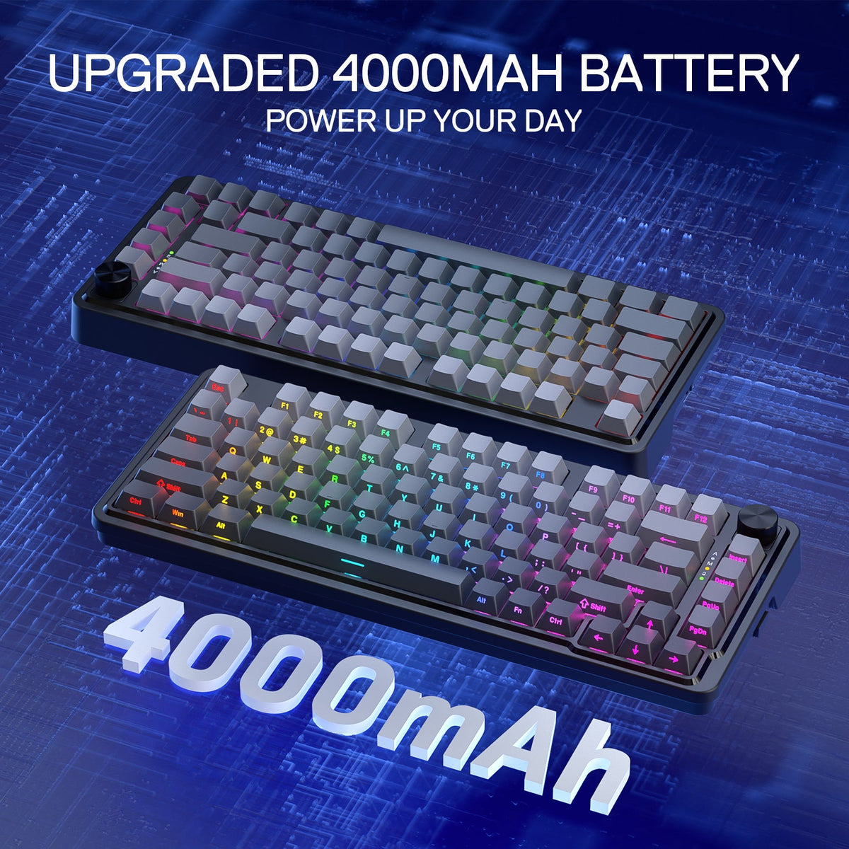 Redragon EU K673 GB 75% Wireless Gasket RGB Gaming Keyboard, 3-Modes 81 Keys PBT Compact Mechanical Keyboard w/Hot-Swap Socket, Dedicated Knob Control & 5-Layer Noise Dampening, Custom Linear Switch