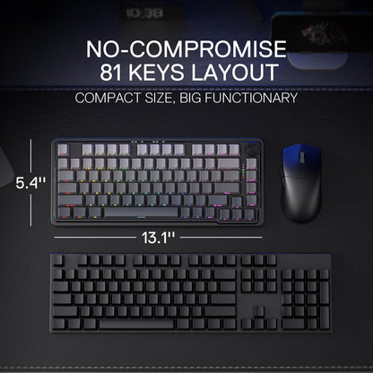 Redragon EU K673 GB 75% Wireless Gasket RGB Gaming Keyboard, 3-Modes 81 Keys PBT Compact Mechanical Keyboard w/Hot-Swap Socket, Dedicated Knob Control & 5-Layer Noise Dampening, Custom Linear Switch