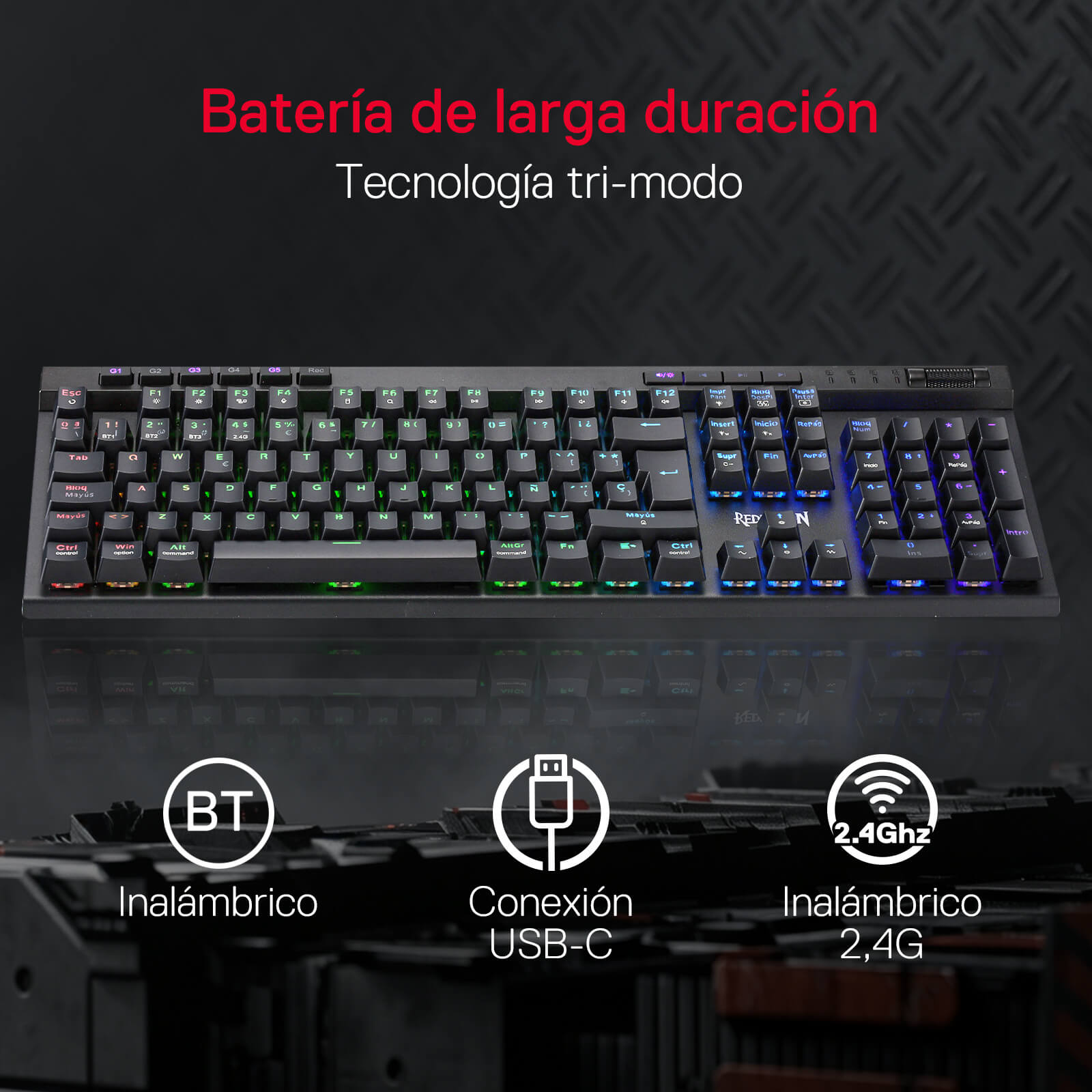 Teclado inalámbrico RGB para juegos Redragon K580 PRO QWERTY, con modo triple sin retardo para múltiples dispositivos