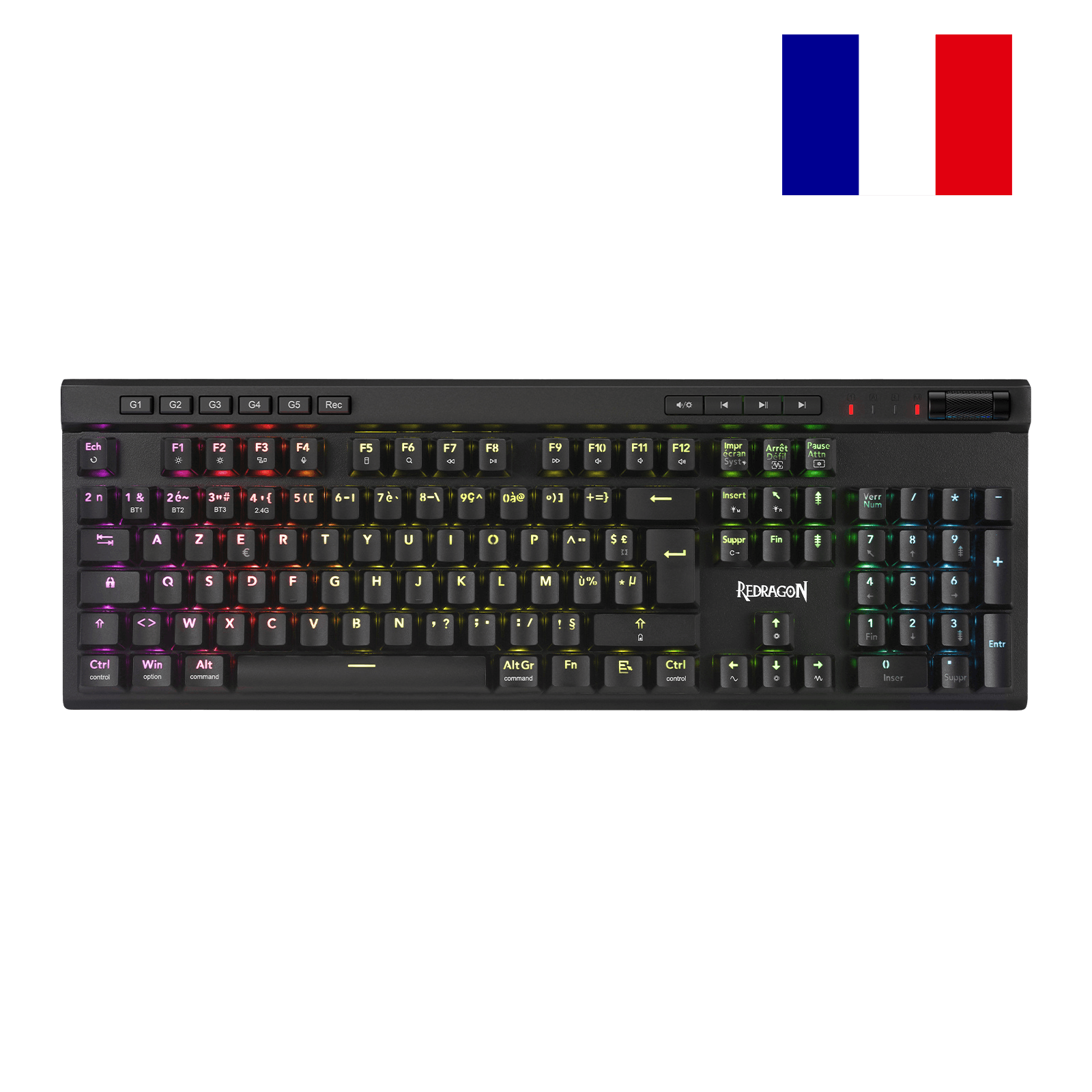 Clavier de jeu sans fil RGB Redragon K580 PRO, clavier mécanique à 104 touches avec 3 modes, connecteur Hot-Swap, commandes multimédia dédiées et enregistrement de macros intégré, commutateurs linéaires rouges