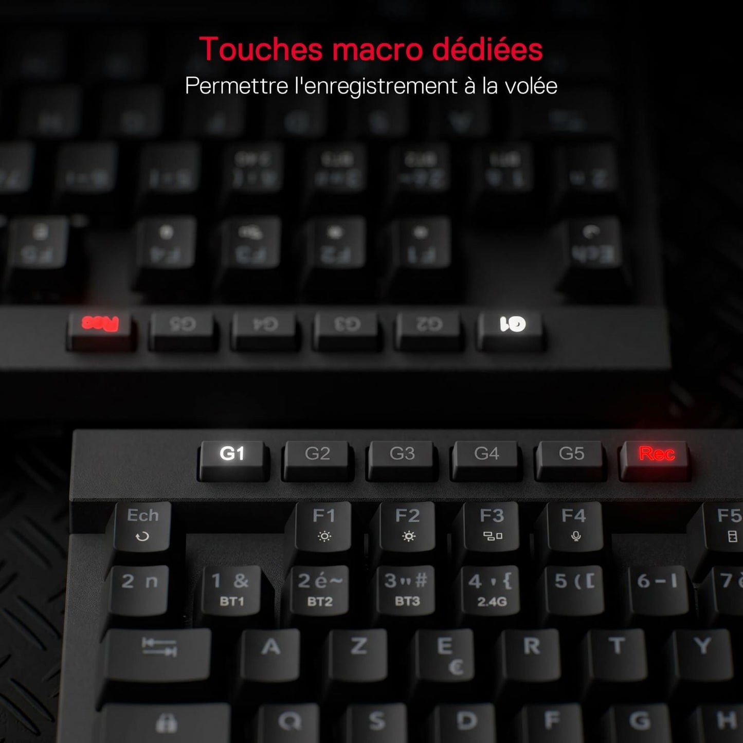 Clavier de jeu sans fil RGB Redragon K580 PRO, clavier mécanique à 104 touches avec 3 modes, connecteur Hot-Swap, commandes multimédia dédiées et enregistrement de macros intégré, commutateurs linéaires rouges