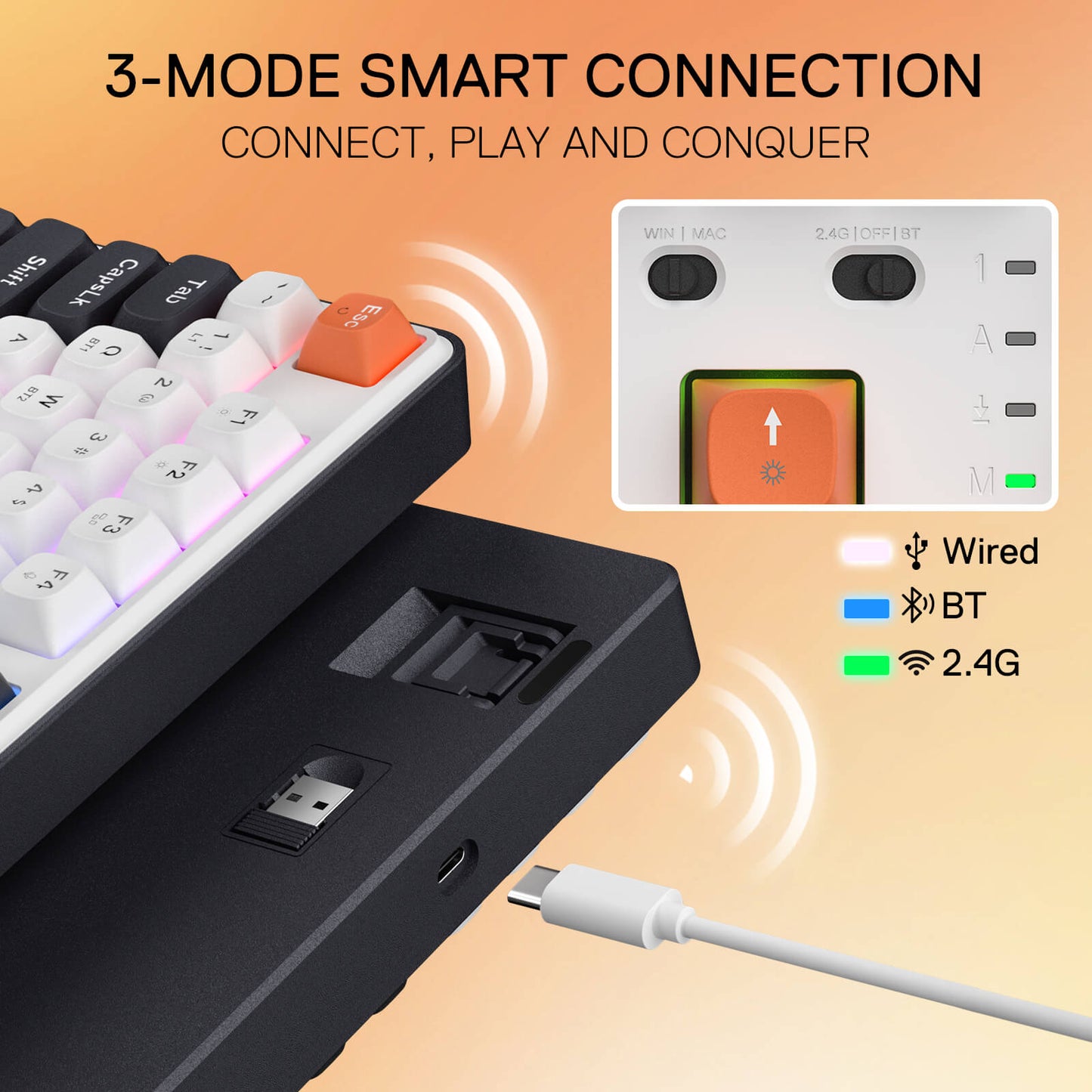 Redragon EU K689 PRO Wireless Gasket RGB Gaming Keyboard, 104 Keys + Extra 4 Hotkeys Mechanical Keyboard w/Upgraded Hot-swappable Socket, 5-Layer Noise Dampening, Round PBT Keycaps, Custom Linear Switch