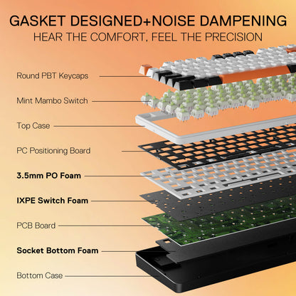 Redragon EU K689 PRO Wireless Gasket RGB Gaming Keyboard, 104 Keys + Extra 4 Hotkeys Mechanical Keyboard w/Upgraded Hot-swappable Socket, 5-Layer Noise Dampening, Round PBT Keycaps, Custom Linear Switch