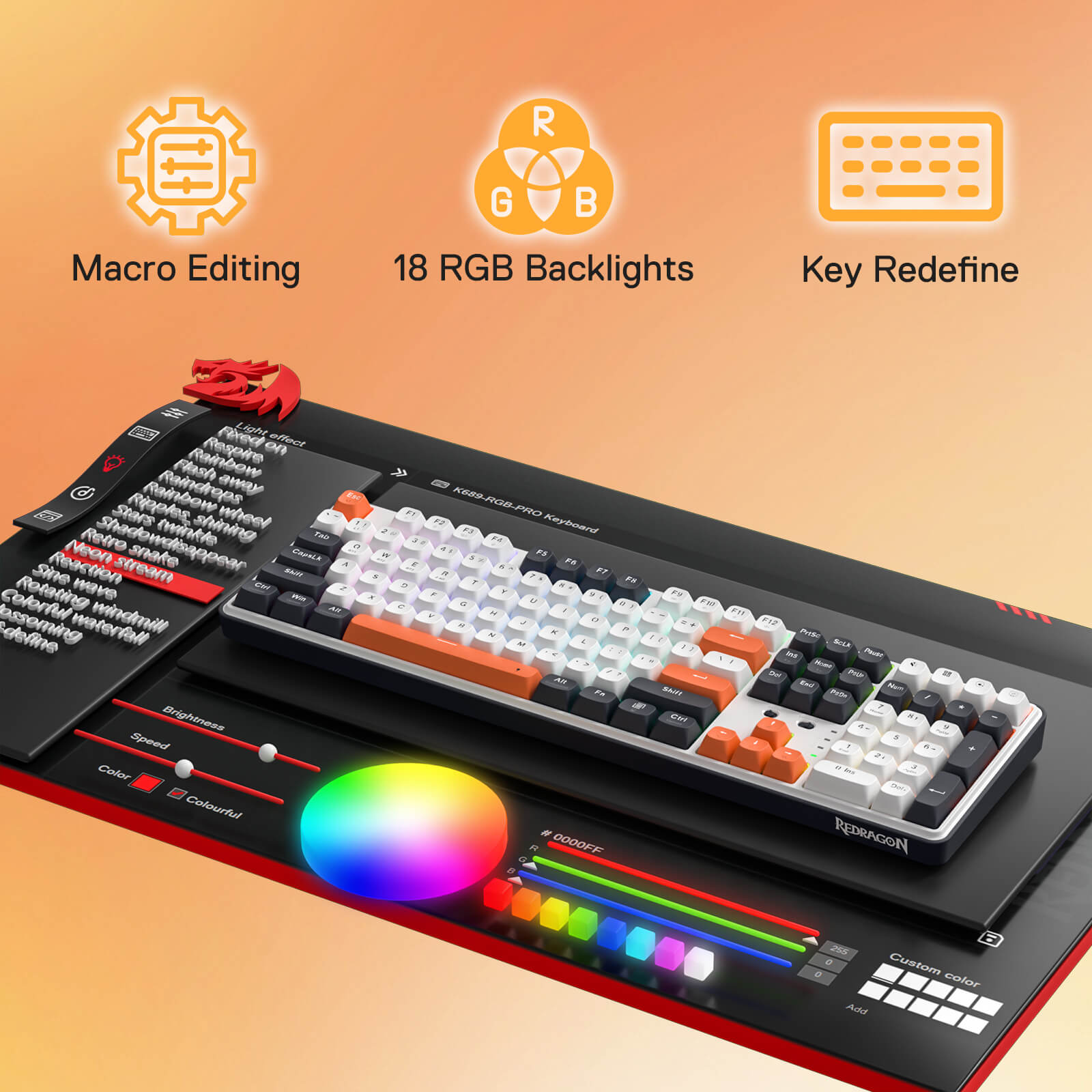 Redragon EU K689 PRO Wireless Gasket RGB Gaming Keyboard, 104 Keys + Extra 4 Hotkeys Mechanical Keyboard w/Upgraded Hot-swappable Socket, 5-Layer Noise Dampening, Round PBT Keycaps, Custom Linear Switch