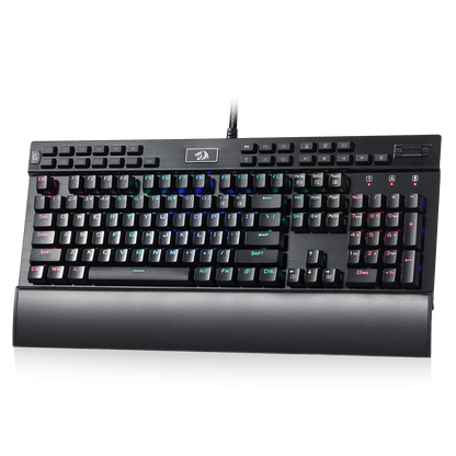 Redragon EU K550 RGB Gaming Keyboard, 104 Keys + 12 Macro G Keys Wired Mechanical Keyboard w/Aluminum Top Plate, Custom Clicky Purple Switch, Extra USB Port & Wrist Rest| show