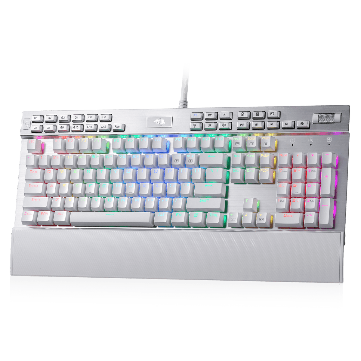Redragon EU K550 RGB Gaming Keyboard, 104 Keys + 12 Macro G Keys Wired Mechanical Keyboard w/Aluminum Top Plate, Custom Clicky Purple Switch, Extra USB Port & Wrist Rest| show
