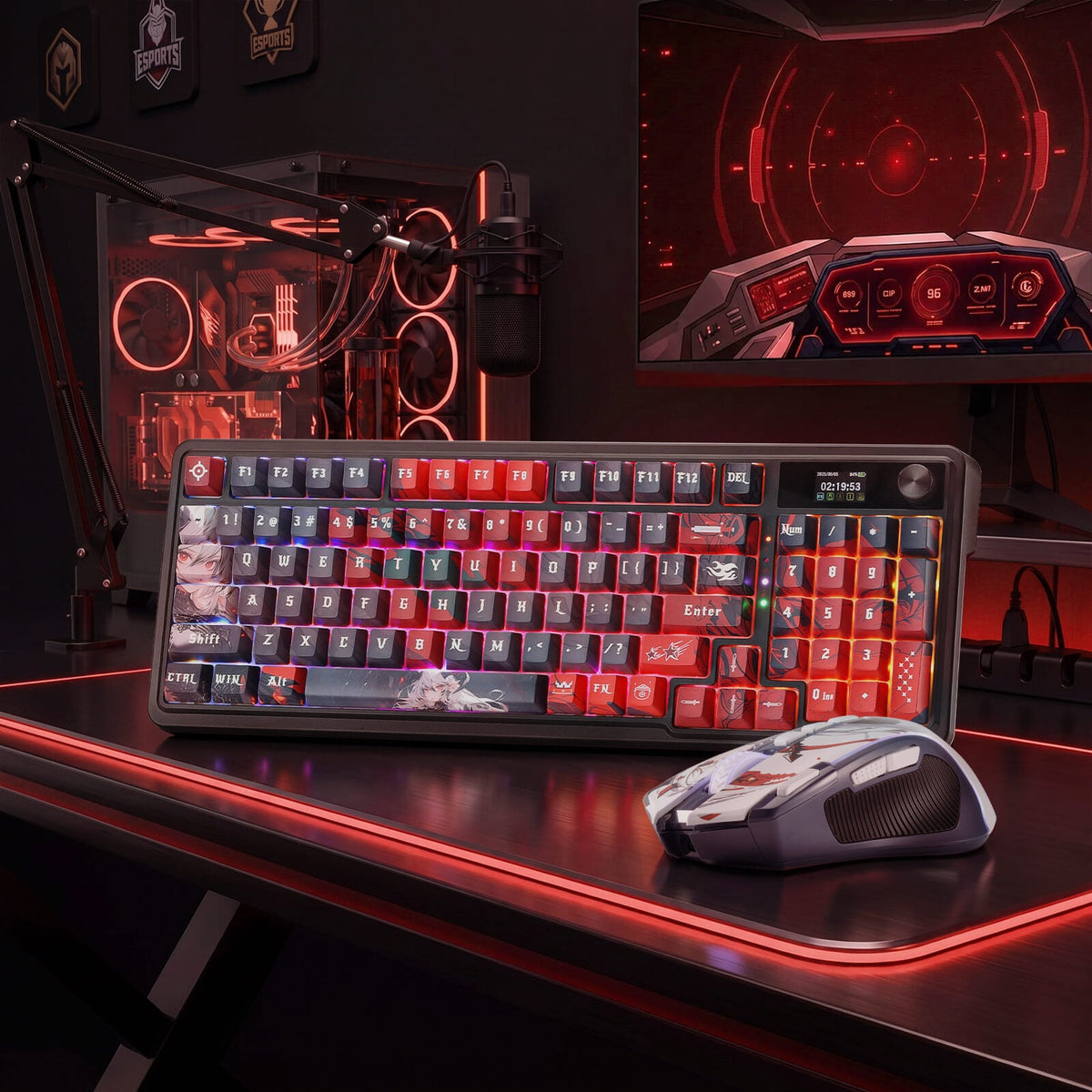 Redragon EU Anime Keyboard & Mouse Combo, K719 PRO KB + M612AK 8000 DPI Mice | Multi-Function Control Knob, LED Screen & Knob, 0-Delay Tri-Mode, 95 keys Creamy Cushioned Typing, 9 Button Macro Combos