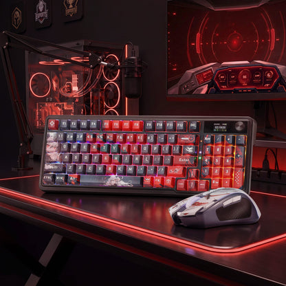 Redragon EU Anime Keyboard & Mouse Combo, K719 PRO KB + M612AK 8000 DPI Mice | Multi-Function Control Knob, LED Screen & Knob, 0-Delay Tri-Mode, 95 keys Creamy Cushioned Typing, 9 Button Macro Combos
