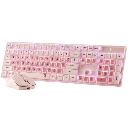 Redragon EU BS 8531 Wireless Keyboard & Mouse Combo, 104 Keys Low-Profile Mechanical Switch White LED Gaming Keyboard and 8000 DPI Mouse Bundle, Sakura Pink