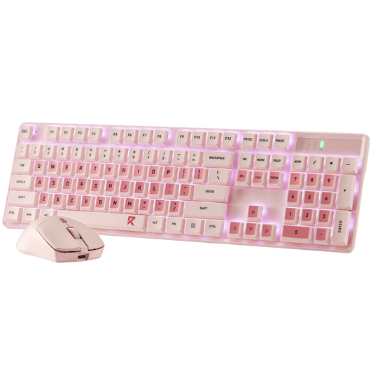 Redragon EU BS 8531 Wireless Keyboard & Mouse Combo, 104 Keys Low-Profile Mechanical Switch White LED Gaming Keyboard and 8000 DPI Mouse Bundle, Sakura Pink