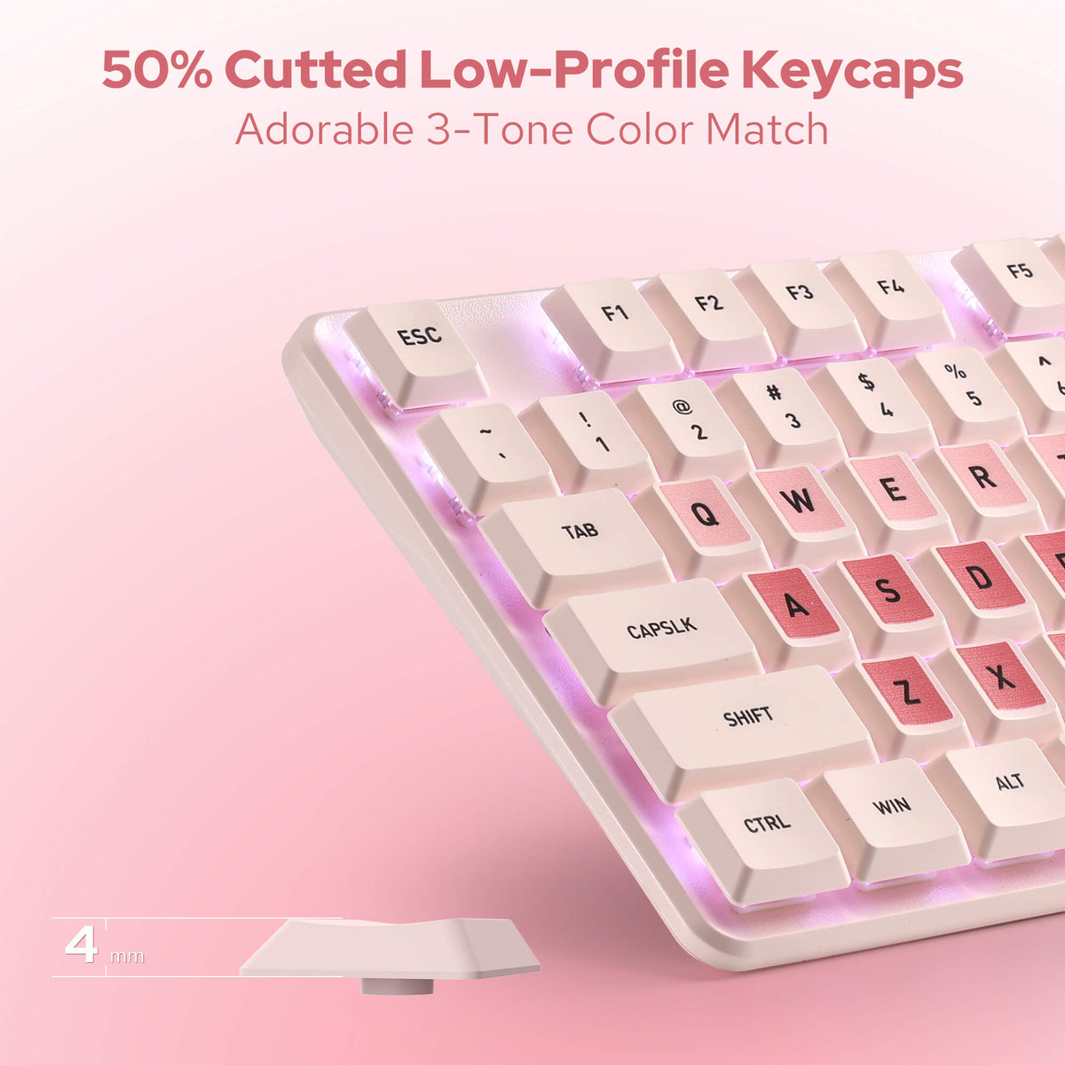Redragon EU BS 8531 Wireless Keyboard & Mouse Combo, 104 Keys Low-Profile Mechanical Switch White LED Gaming Keyboard and 8000 DPI Mouse Bundle, Sakura Pink