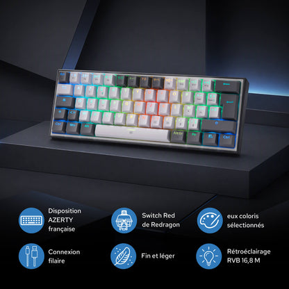  Redragon EU CB201  AZERTY Kabelgebunden Gaming‑Combo 60%‑Compact‑Layout Hot‑Swap RGB‑Modi, 5 DPI‑Stufen 8000 DPI, 11 programmierbare Maustasten, Makro‑Schnellfeuer‑Funktion, PRO‑Software