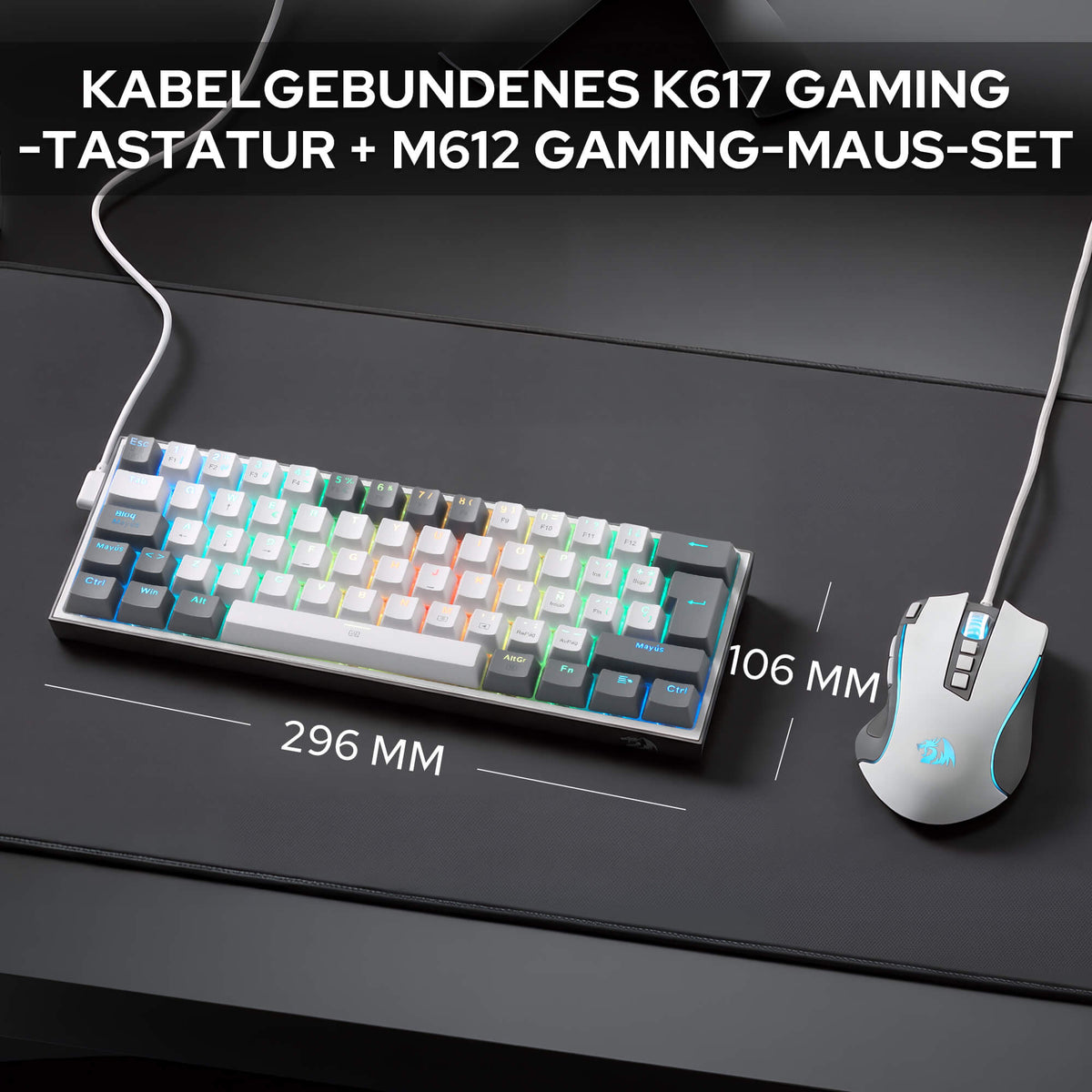  Redragon EU CB201  AZERTY Kabelgebunden Gaming‑Combo 60%‑Compact‑Layout Hot‑Swap RGB‑Modi, 5 DPI‑Stufen 8000 DPI, 11 programmierbare Maustasten, Makro‑Schnellfeuer‑Funktion, PRO‑Software