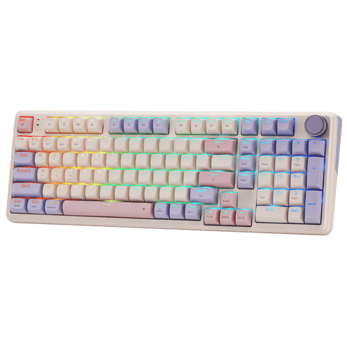 Redragon eu K768 PRO 100 Keys Wireless Gasket RGB Gaming Keyboard, Massive 8000 mAh PBT Mechanical Keyboard w/Hot-Swap Socket, Dedicated Knob Control & 5-Layer Noise Dampening, Custom Yolk Linear Switch | show