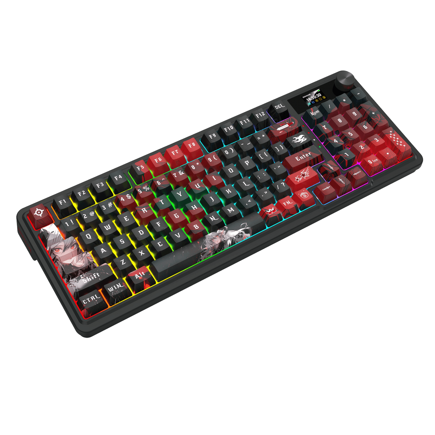 Redragon EU K719 PRO Wireless Gasket Gaming Keyboard w/Hype Screen & Knob, 95 Keys Mechanical Keyboard, Easy-Control 1.14’’ TFT Info Display, 5-Layer Noise Dampening, Custom Linear Switch, Anime Edition, Black and Red