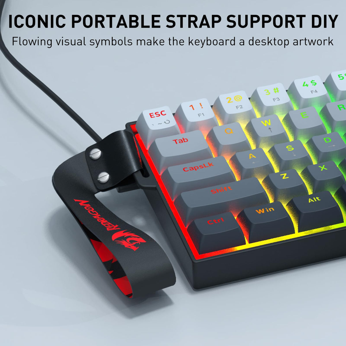 Redragon EU K617 HE Rapid Trigger Gaming Keyboard, 60% 61 Keys Wired Mechanical Keyboard w/Adjustable Hyper-Fast Actuation, Dedicated Hall Effect Magnetic Switch, PBT Gradient Keycap Strap Version