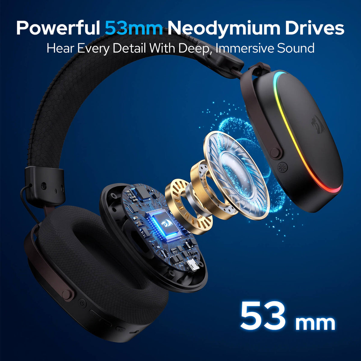 Redragon EU H831 4-Mode Wireless Gaming Headset, 53mm Drivers