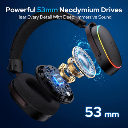 Redragon EU H831 4-Mode Wireless Gaming Headset, 53mm Drivers