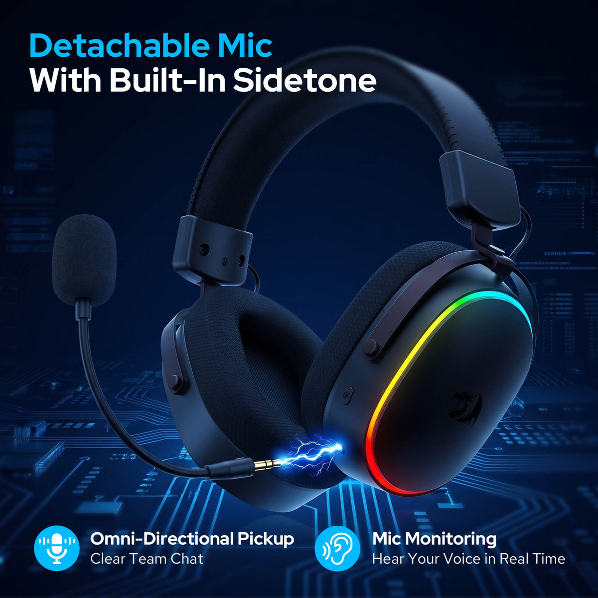 Redragon EU H831 4-Mode Wireless Gaming Headset, Detachable Mic with Voice Monitoring