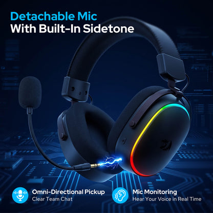 Redragon EU H831 4-Mode Wireless Gaming Headset, Detachable Mic with Voice Monitoring