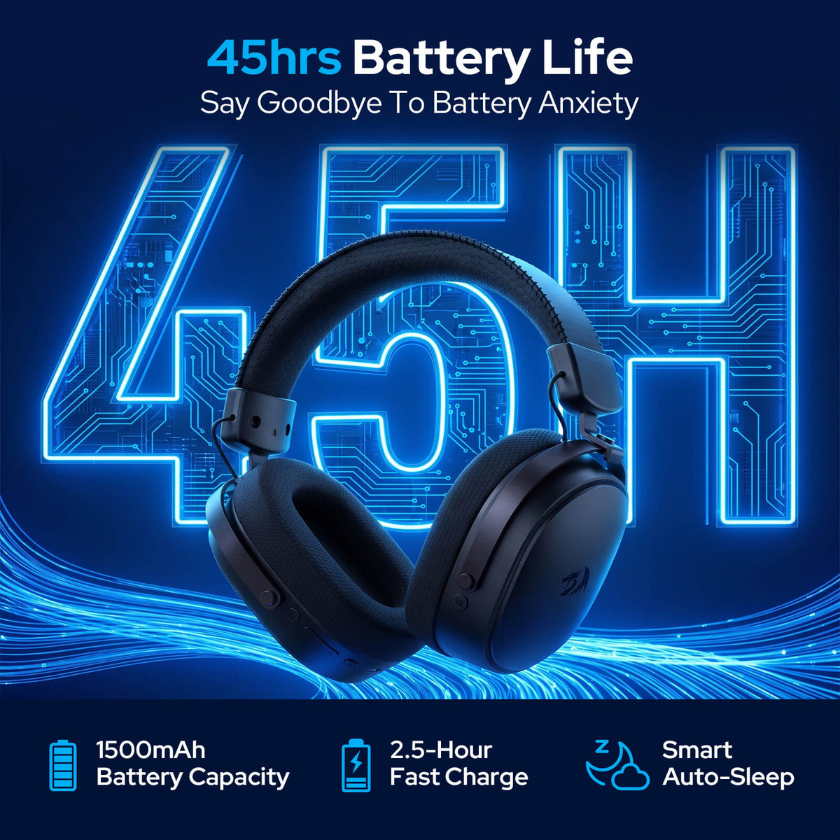 Redragon EU H831 4-Mode Wireless Gaming Headset, 53mm Drivers, 45Hr+ Battery
