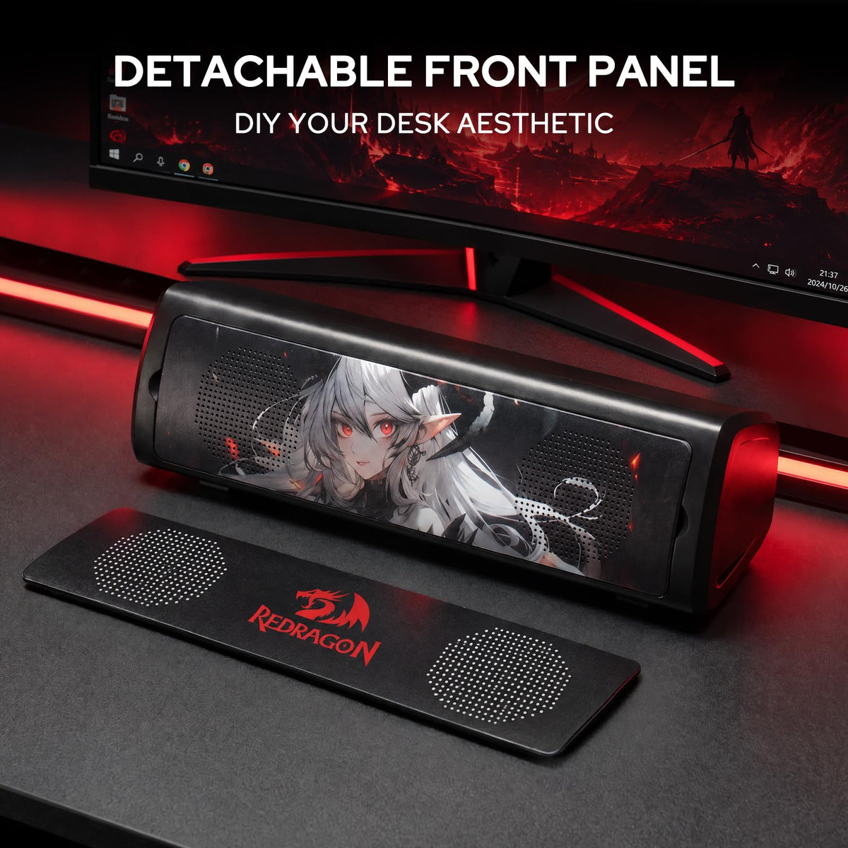 Redragon GS531 Wired 2.0 Channel Sound Desktop Computer Speakers, Ignara with Detachable Panel