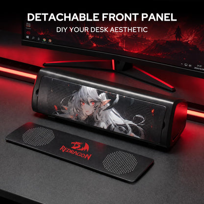 Redragon GS531 Wired 2.0 Channel Sound Desktop Computer Speakers, Ignara with Detachable Panel