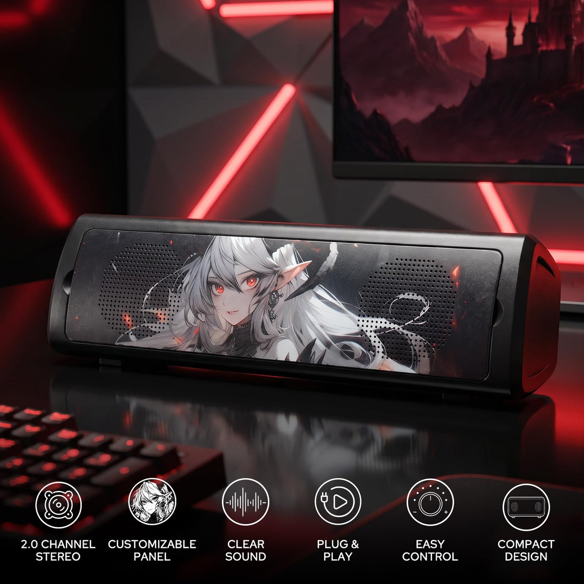 Redragon GS531 Wired 2.0 Channel Sound Desktop Computer Speakers, Ignara
3W PC Soundbar with Detachable Panel, Plug & Play USB Powered PC Gaming Speaker, Easy-Access Volume Control