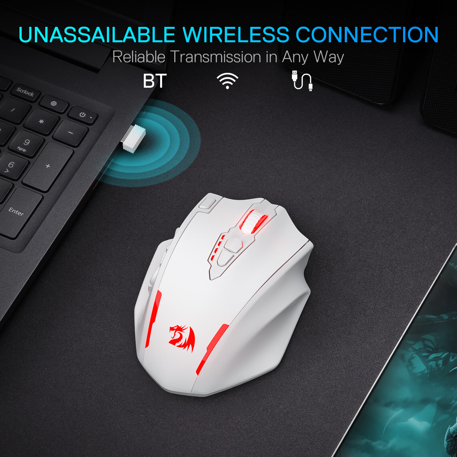 Redragon M908 Impact RGB LED MMO Mouse with side buttons, wired optical gaming mouse with 12,400 DPI, high precision, 20 programmable buttons, white, Redragon EU