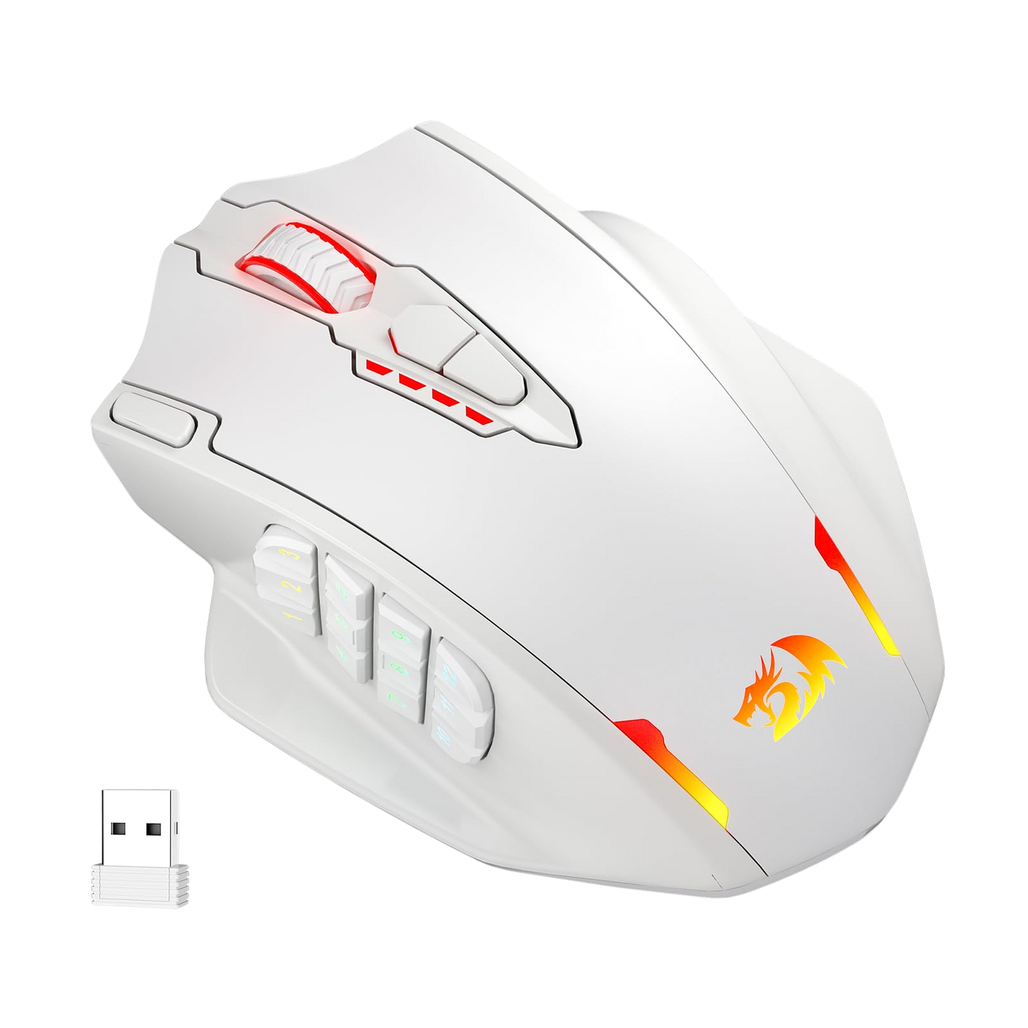 Redragon EU White gaming mouse with red and yellow accents on a white background | show