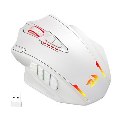 Redragon EU White gaming mouse with red and yellow accents on a white background | show