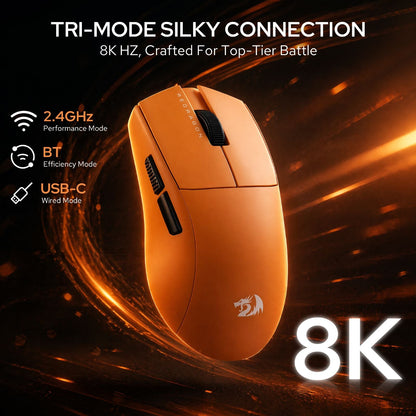 Redragon M916 ULT Wireless 8K Polling Rate Gaming Mouse, 49G Ultra-Light 30,000 Max DPI Gaming Mice w/Ergonomic Natural Grip Build, Full Programmable Buttons, Orange