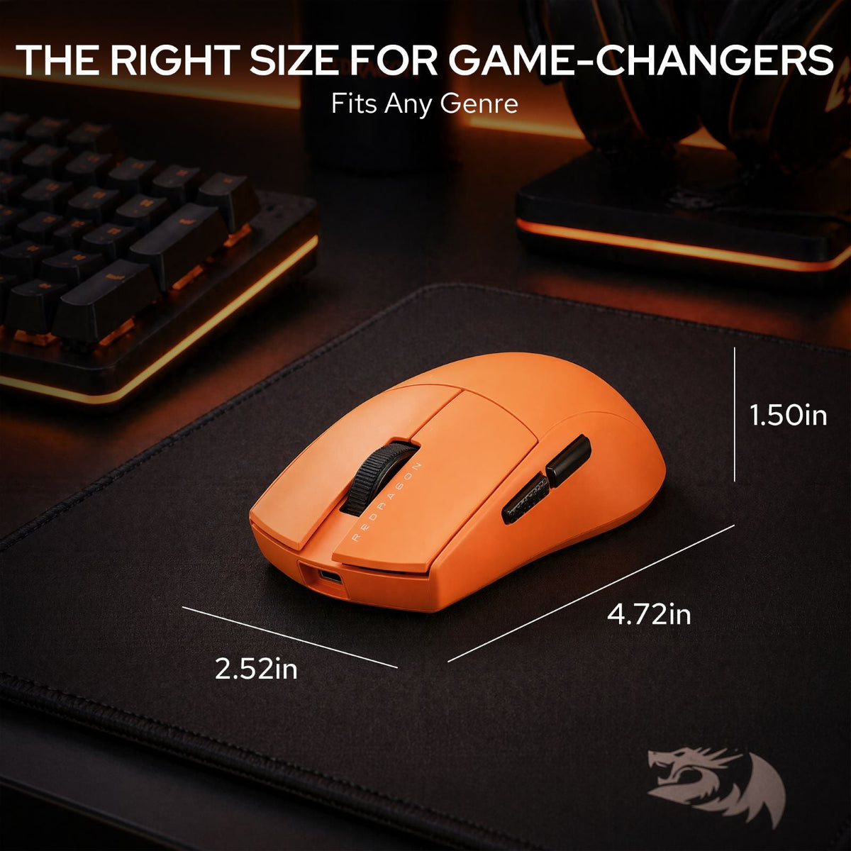 Redragon M916 ULT Wireless 8K Polling Rate Gaming Mouse, 49G Ultra-Light 30,000 Max DPI Gaming Mice w/Ergonomic Natural Grip Build, Full Programmable Buttons, Orange