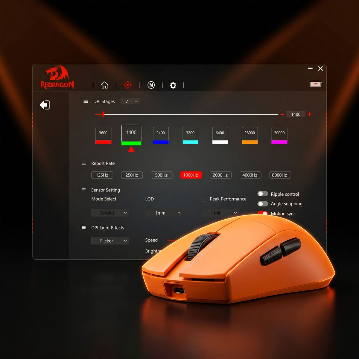 Redragon M916 ULT Wireless 8K Polling Rate Gaming Mouse, 49G Ultra-Light 30,000 Max DPI Gaming Mice w/Ergonomic Natural Grip Build, Full Programmable Buttons, Orange