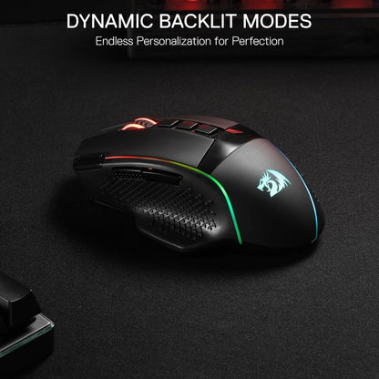Redragon EU, Gaming mouse with dynamic backlighting modes on a dark background