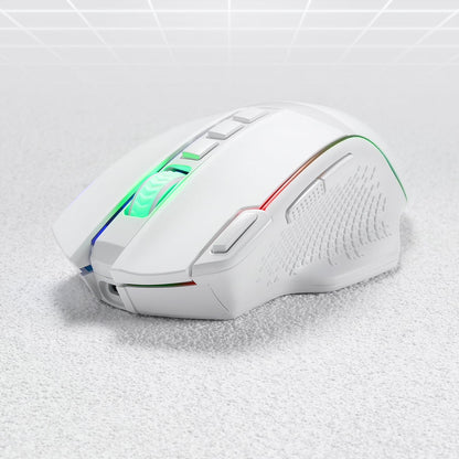 Redragon EU, White gaming mouse with RGB lighting on a light grey background