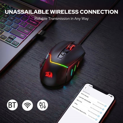Redragon EU M690 MAX Wireless Gaming Mouse, Tri-Mode RGB Mice w/ 7 Macro Buttons, 12800 DPI, 400mAh Rechargeable Mouse for PC/Mac/Laptop