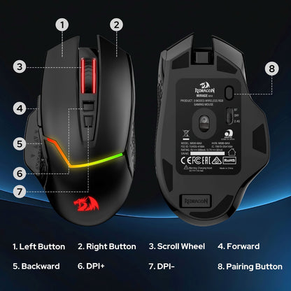Redragon EU M690 MAX Wireless Gaming Mouse, Tri-Mode RGB Mice w/ 7 Macro Buttons, 12800 DPI, 400mAh Rechargeable Mouse for PC/Mac/Laptop