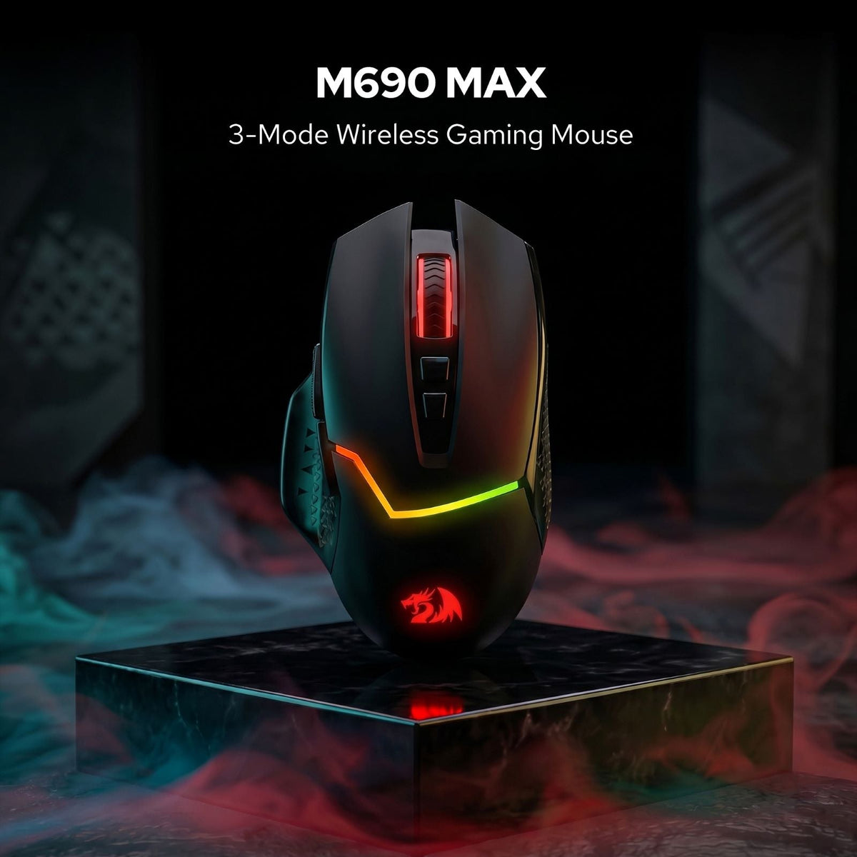 Redragon EU M690 MAX Wireless Gaming Mouse, Tri-Mode RGB Mice w/ 7 Macro Buttons, 12800 DPI, 400mAh Rechargeable Mouse for PC/Mac/Laptop