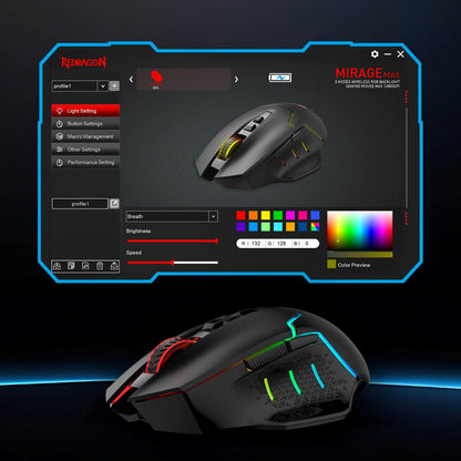 Redragon EU M690 MAX Wireless Gaming Mouse, Tri-Mode RGB Mice w/ 7 Macro Buttons, 12800 DPI, 400mAh Rechargeable Mouse for PC/Mac/Laptop