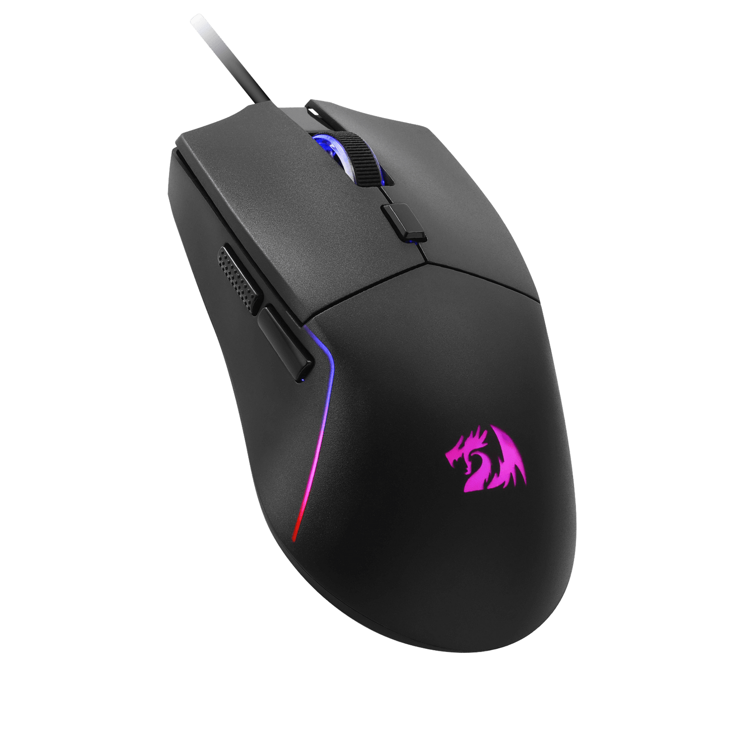 Black gaming mouse with RGB lighting on a white background