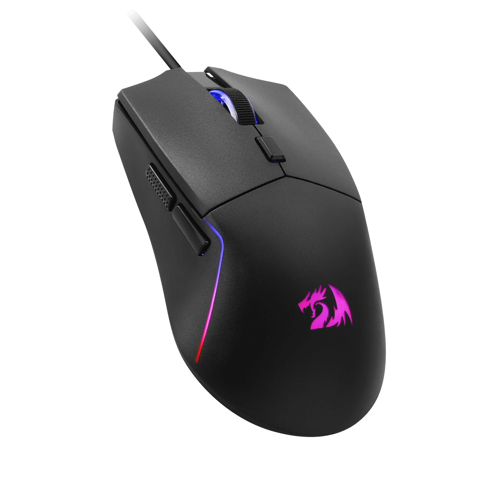 Black gaming mouse with RGB lighting on a white background